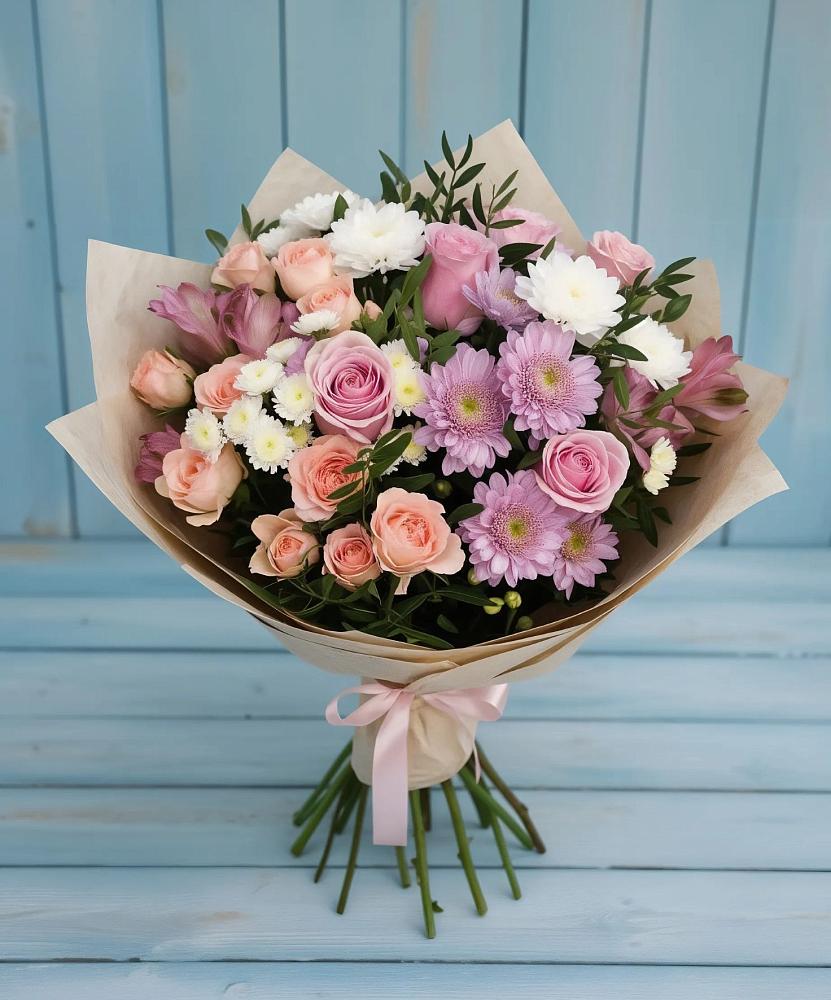 Букет цветов из: Хризантемы, Розы и Альстромерии в Кадникове